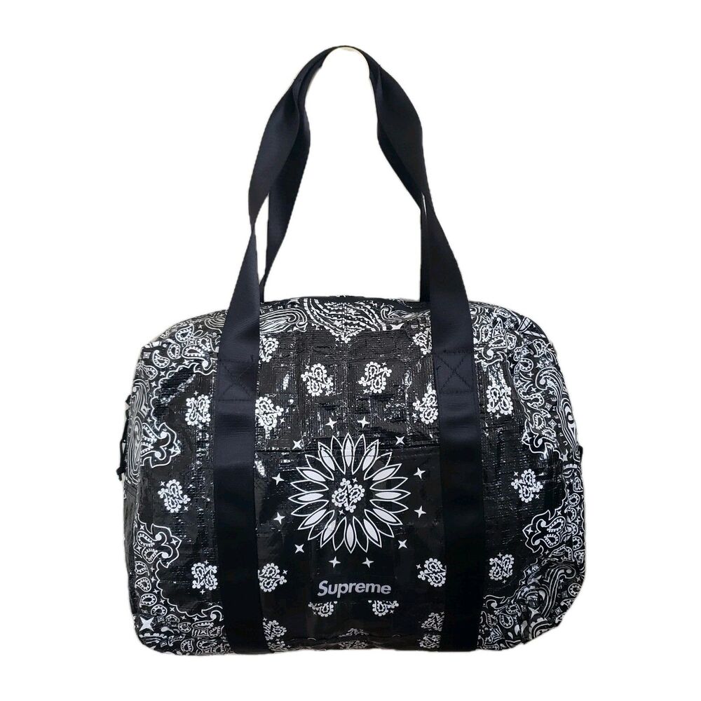 Supreme SS21 Box Logo Black Small Paisley Bandana Tarp Polypropylene Duffel Bag